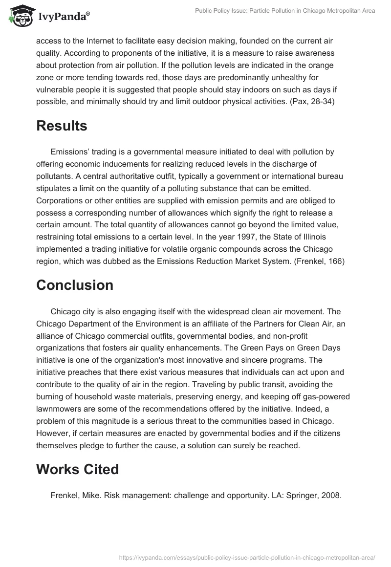 Public Policy Issue: Particle Pollution in Chicago Metropolitan Area. Page 3