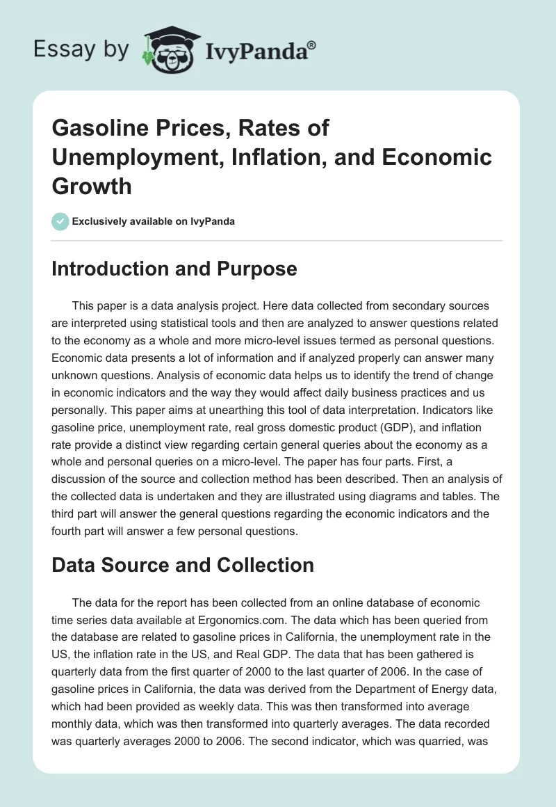 Gasoline Prices, Rates of Unemployment, Inflation, and Economic Growth. Page 1