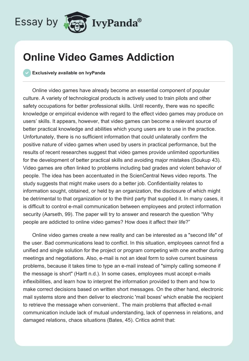Online Video Games Addiction. Page 1