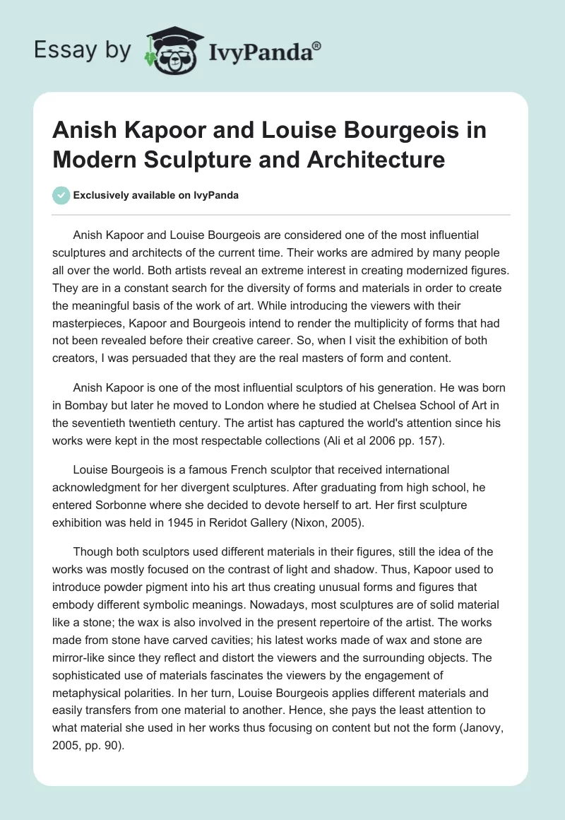 Anish Kapoor and Louise Bourgeois in Modern Sculpture and Architecture. Page 1