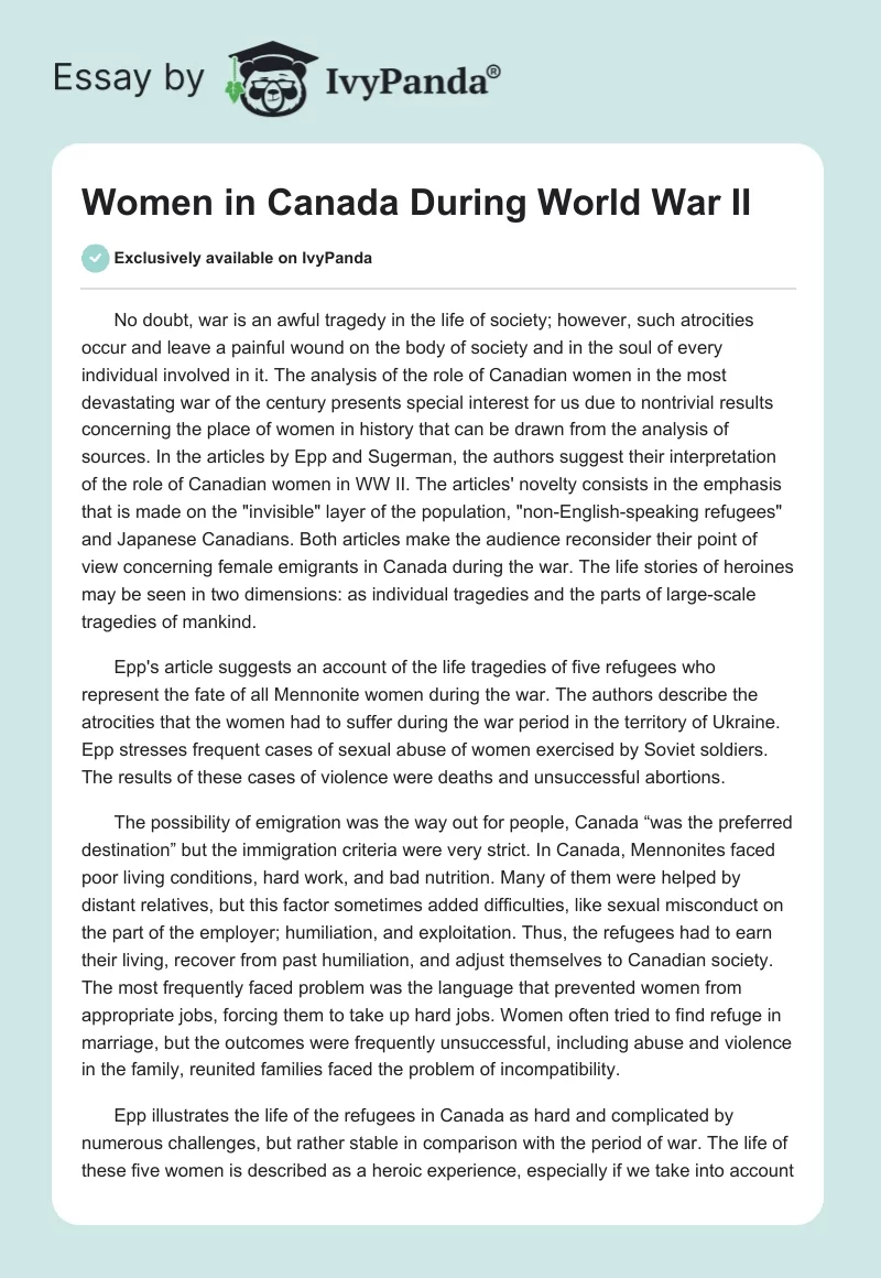Women in Canada During World War II. Page 1