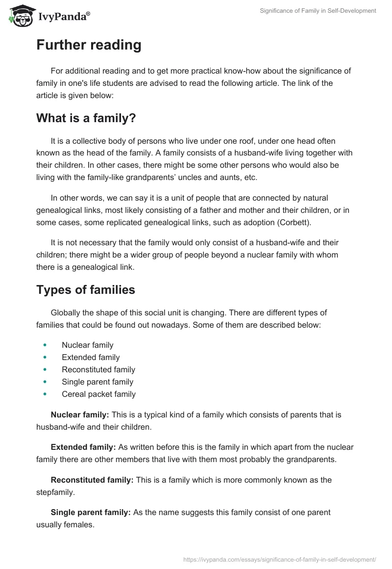 Significance of Family in Self-Development. Page 2