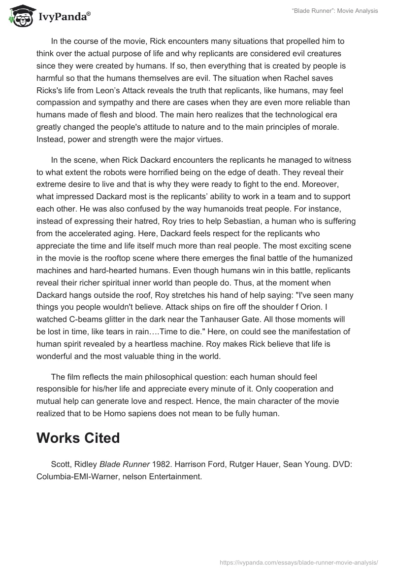 “Blade Runner”: Movie Analysis. Page 2
