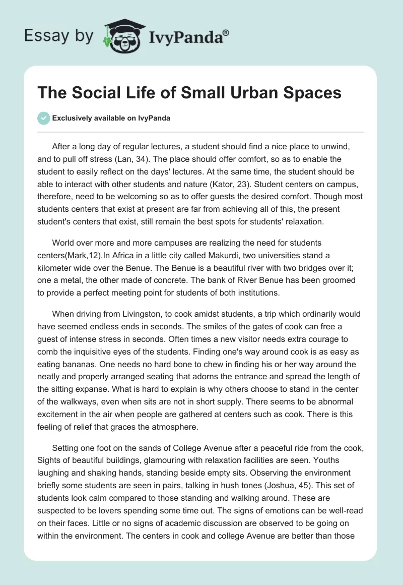 The Social Life of Small Urban Spaces. Page 1