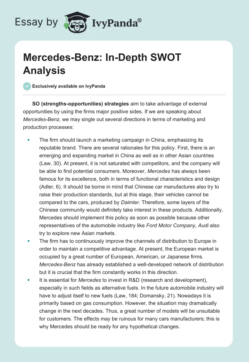 Mercedes-Benz: In-Depth SWOT Analysis. Page 1