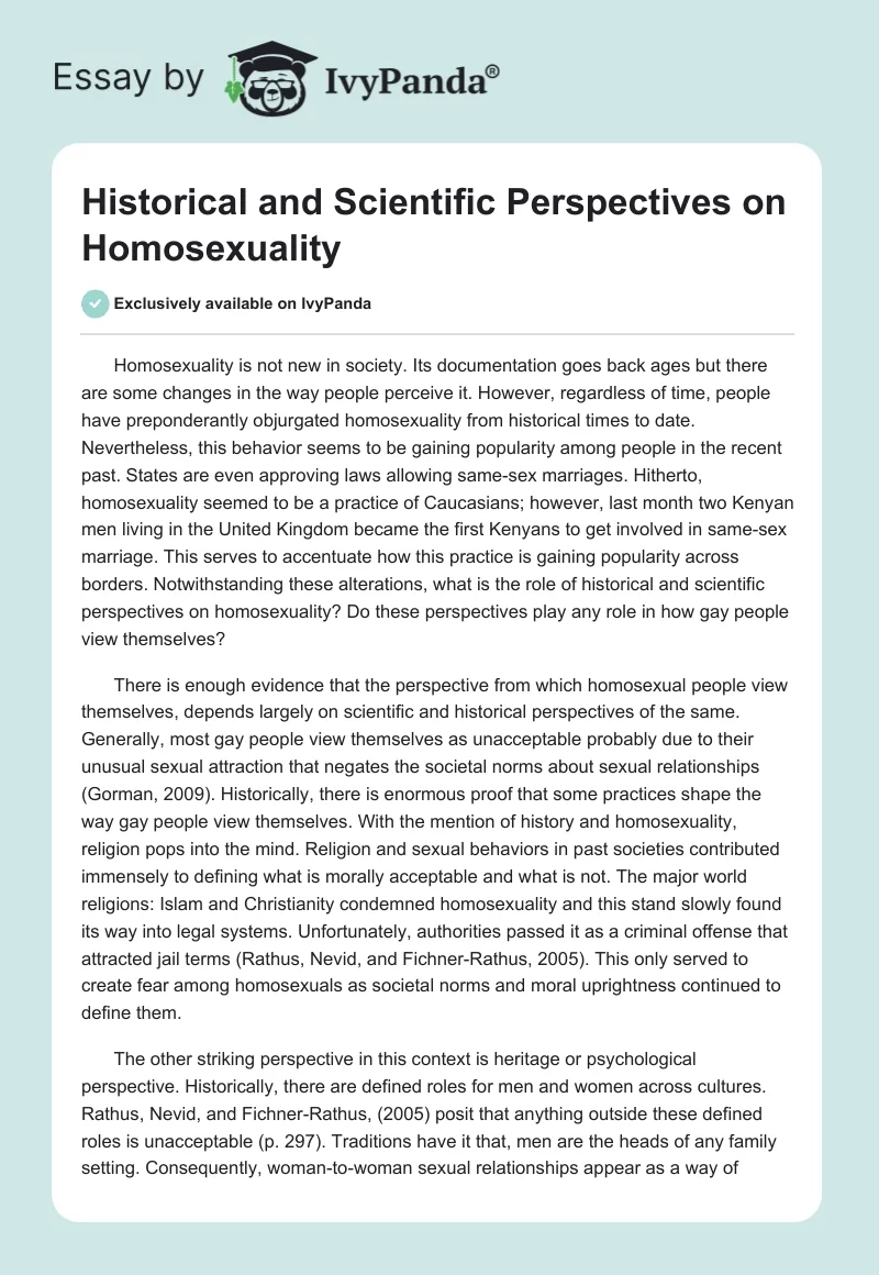 Historical and Scientific Perspectives on Homosexuality. Page 1
