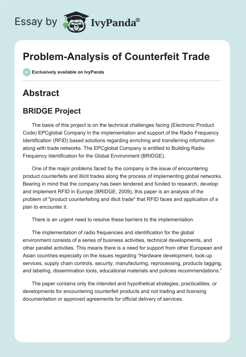 Problem-Analysis of Counterfeit Trade. Page 1