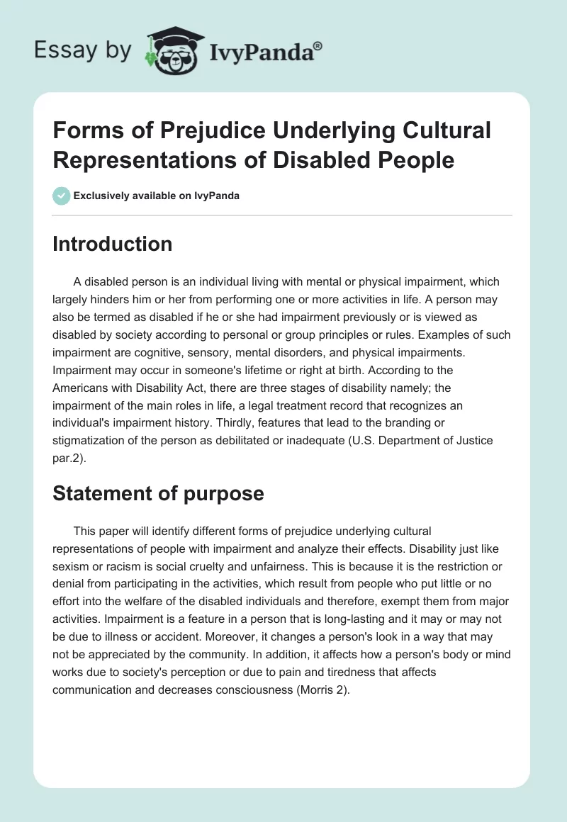 Forms of Prejudice Underlying Cultural Representations of Disabled People. Page 1