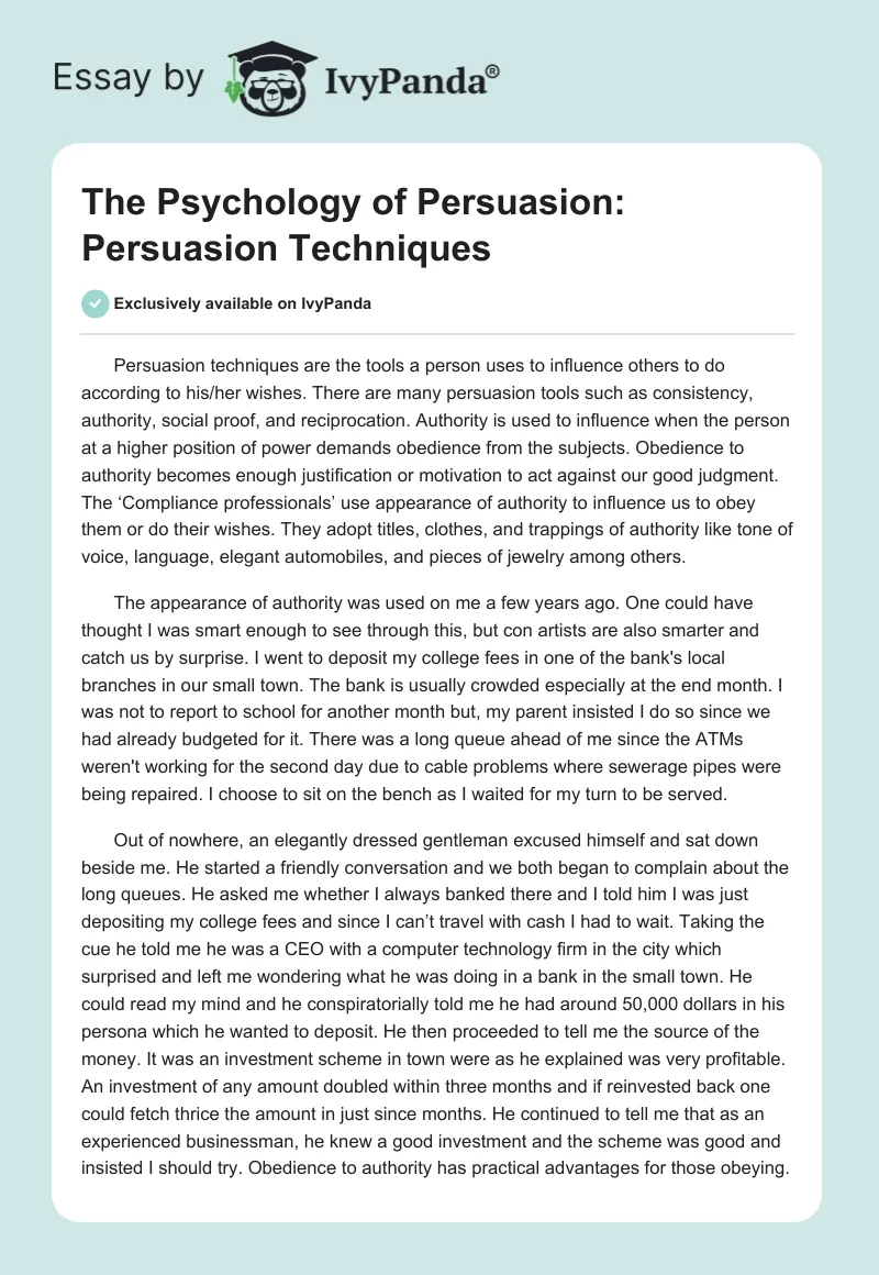The Psychology of Persuasion: Persuasion Techniques. Page 1