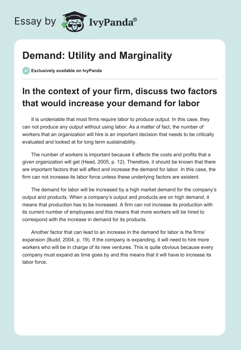Demand for Labor in a Company. Page 1