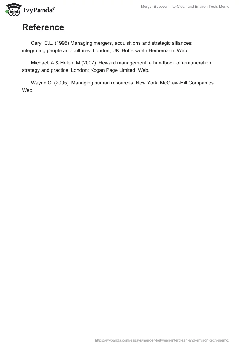 Merger Between InterClean and Environ Tech: Memo. Page 3