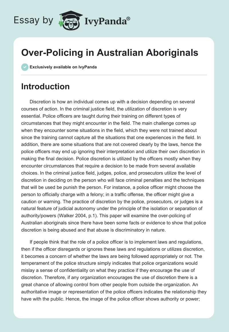 Over-Policing in Australian Aboriginals. Page 1