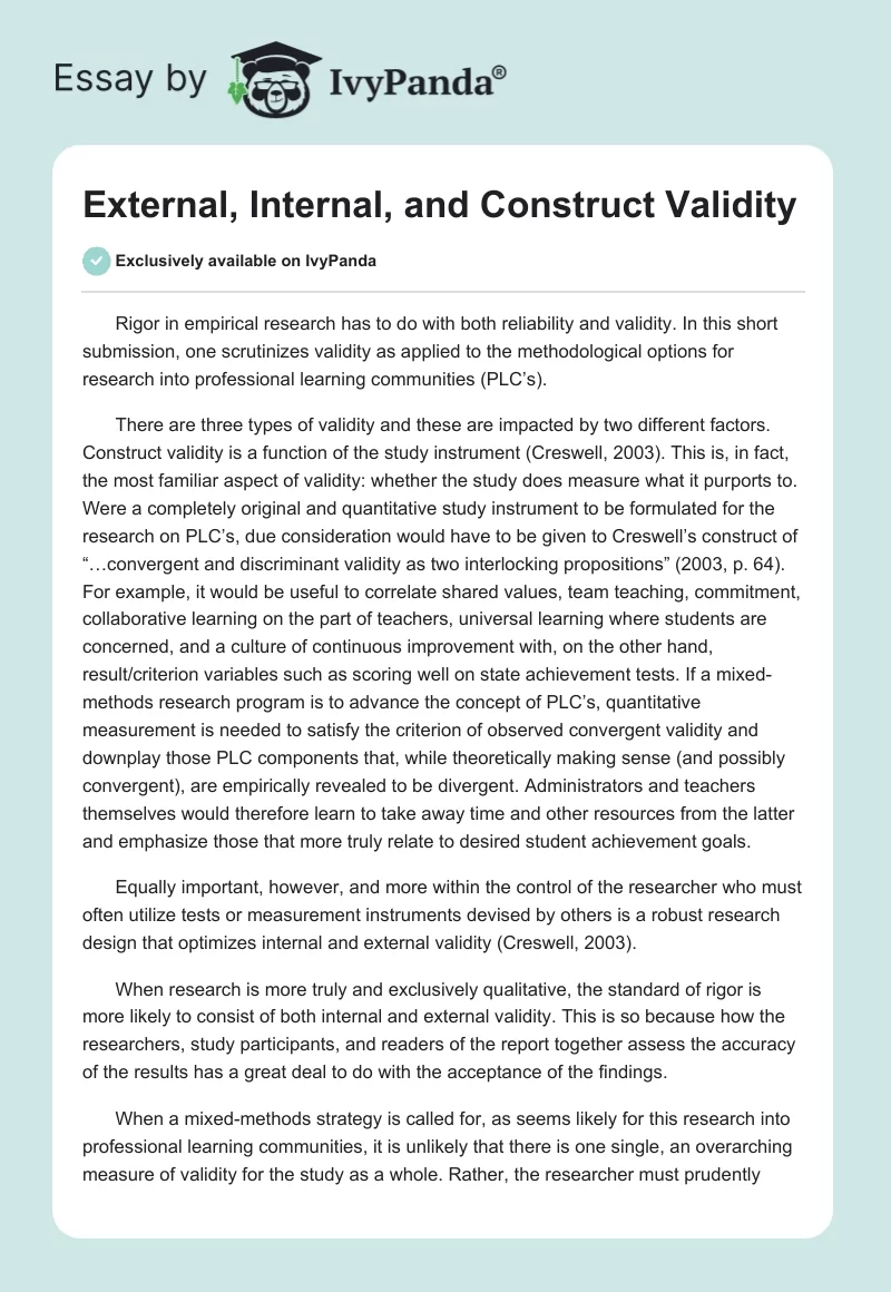 External, Internal, and Construct Validity. Page 1