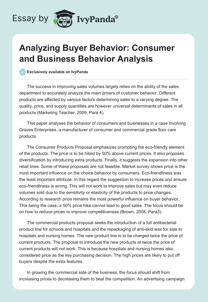Analyzing Buyer Behavior: Consumer and Business Behavior Analysis. Page 1