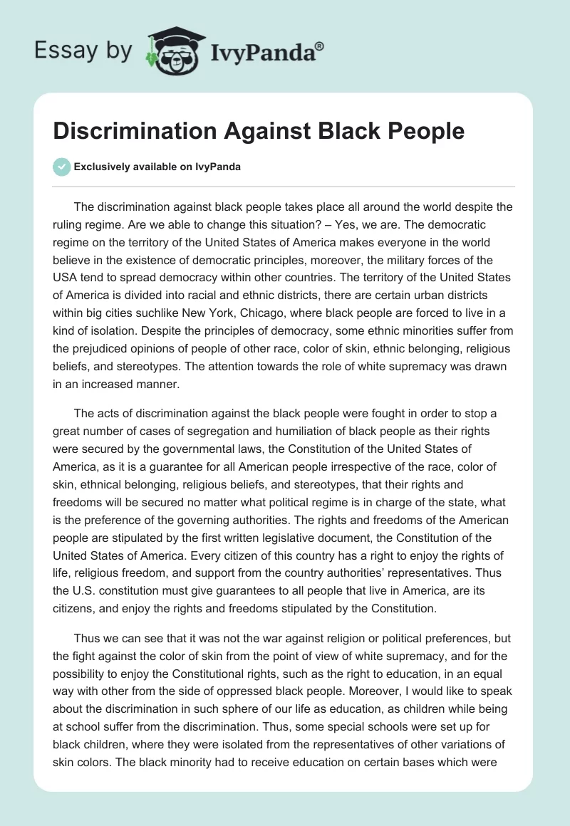 Discrimination Against Black People. Page 1