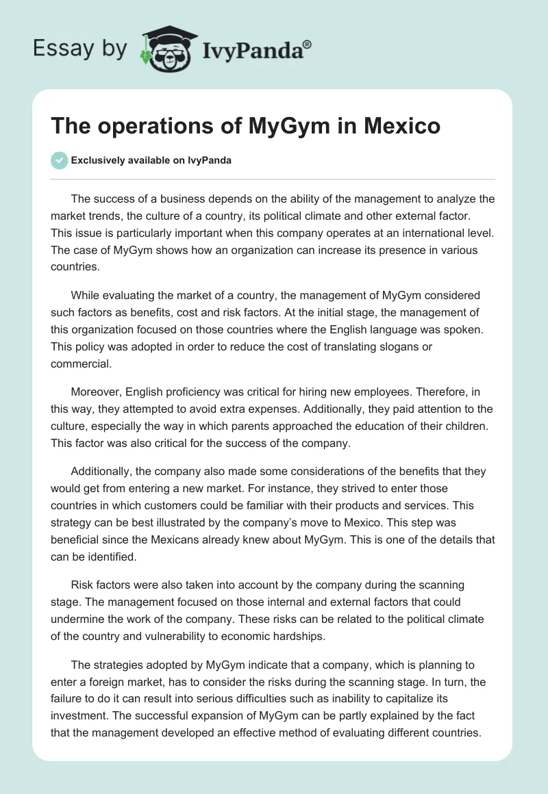 The operations of MyGym in Mexico. Page 1