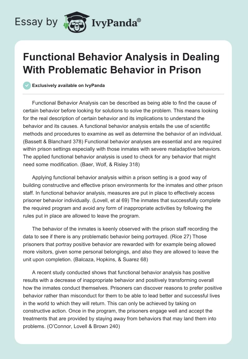 Functional Behavior Analysis in Dealing With Problematic Behavior in Prison. Page 1