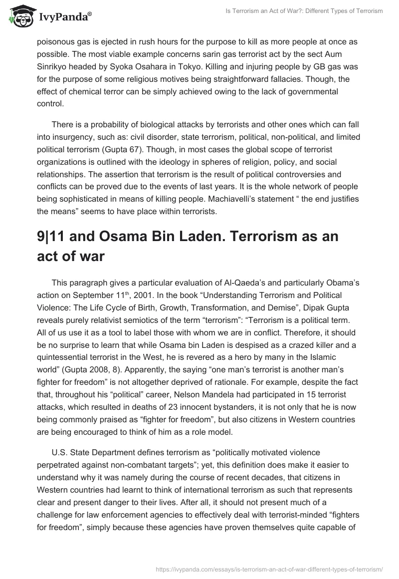 Is Terrorism an Act of War?: Different Types of Terrorism. Page 4