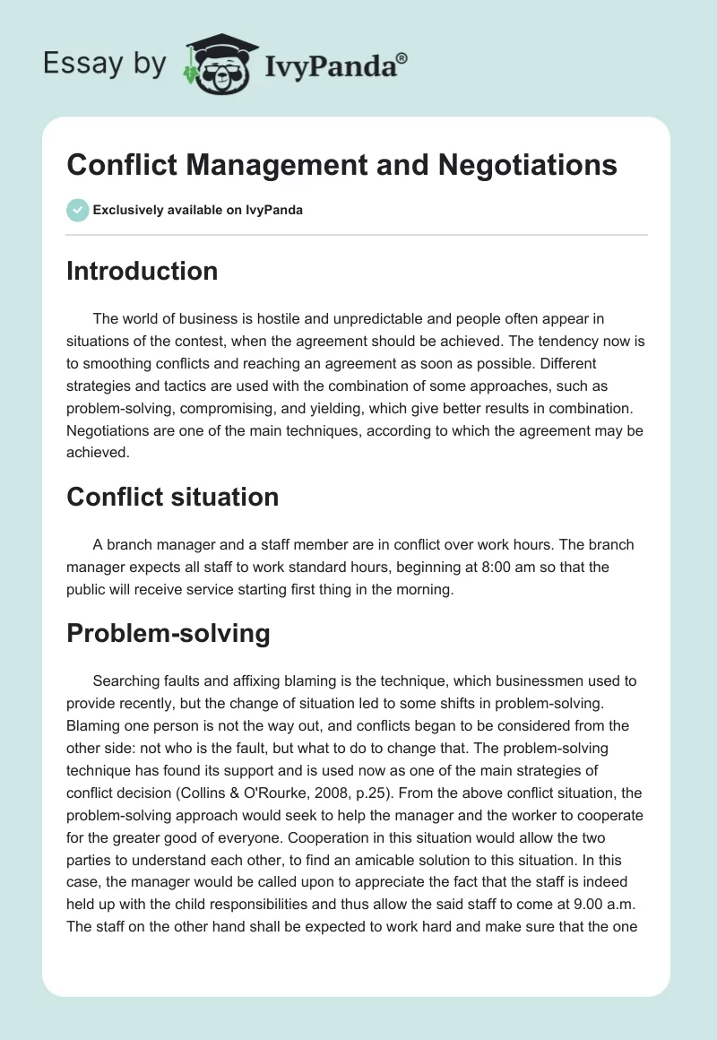 Conflict Management and Negotiations. Page 1