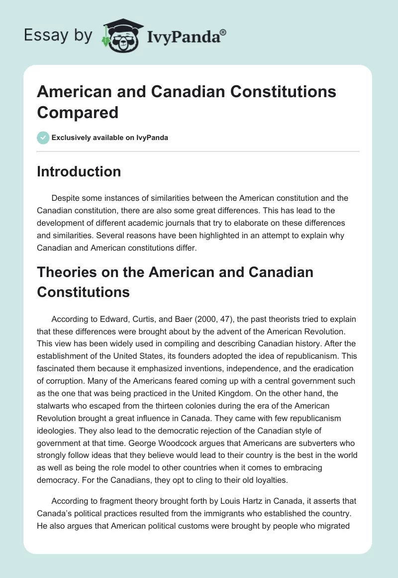 American and Canadian Constitutions Compared. Page 1