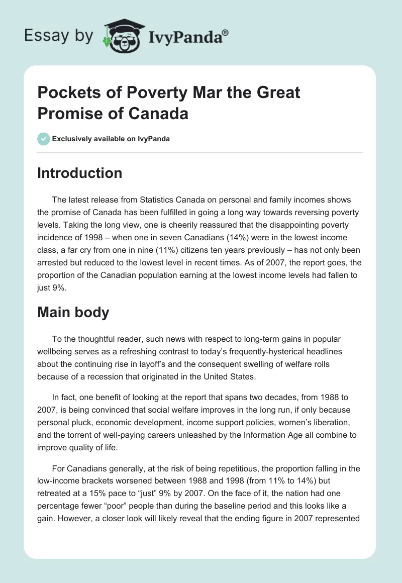 Pockets of Poverty Mar the Great Promise of Canada. Page 1