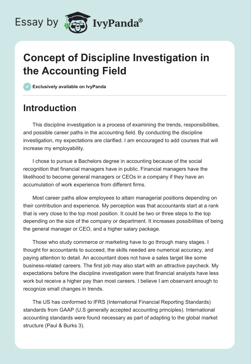 Concept of Discipline Investigation in the Accounting Field. Page 1