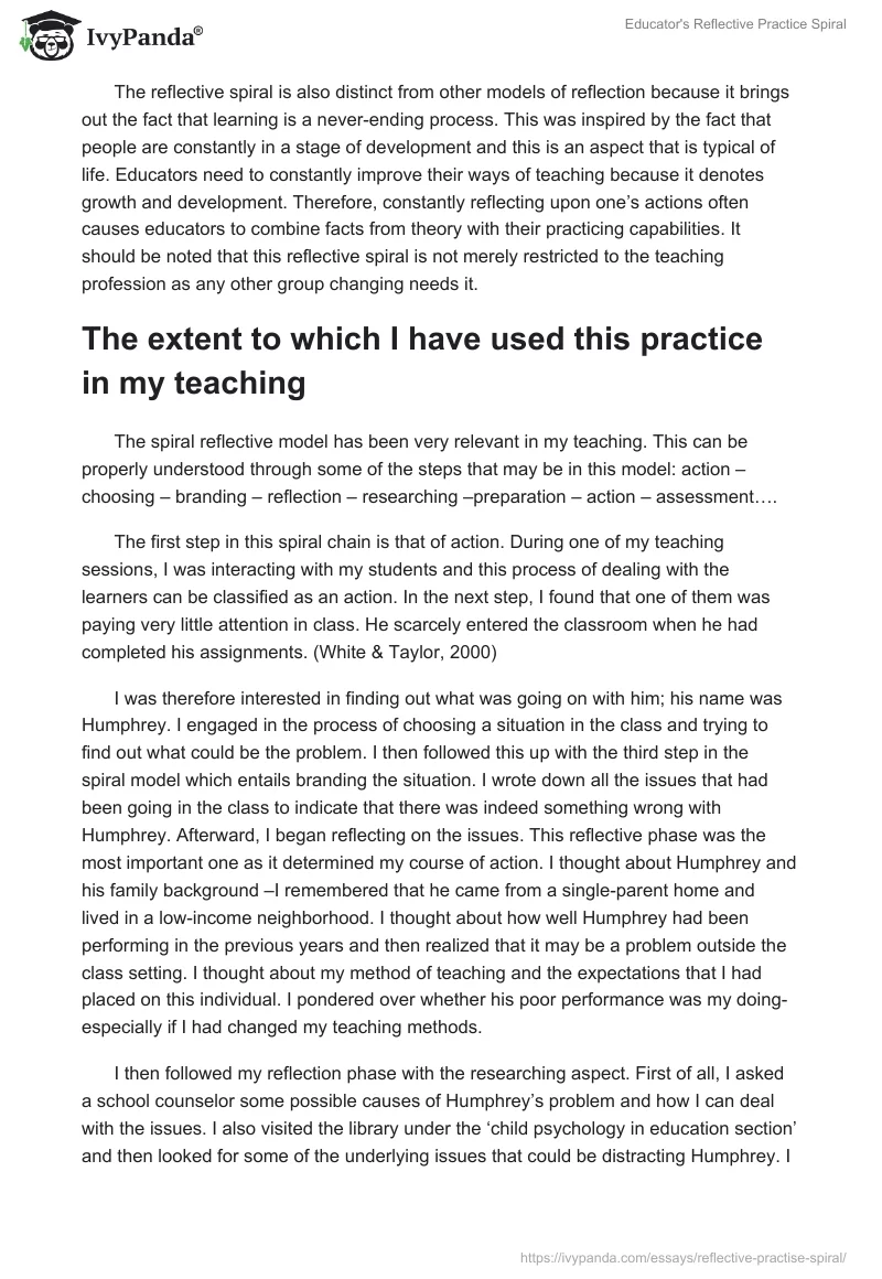 Educator's Reflective Practice Spiral. Page 2