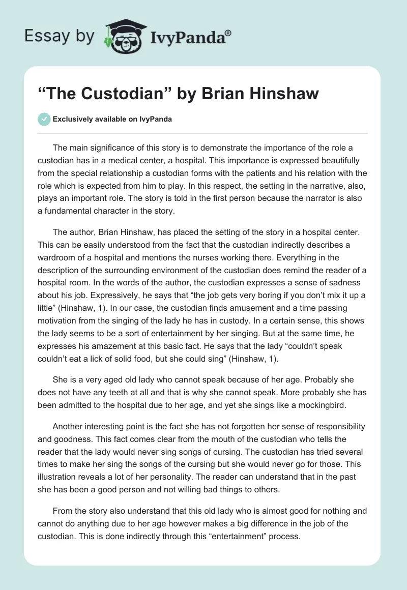 “The Custodian” by Brian Hinshaw. Page 1