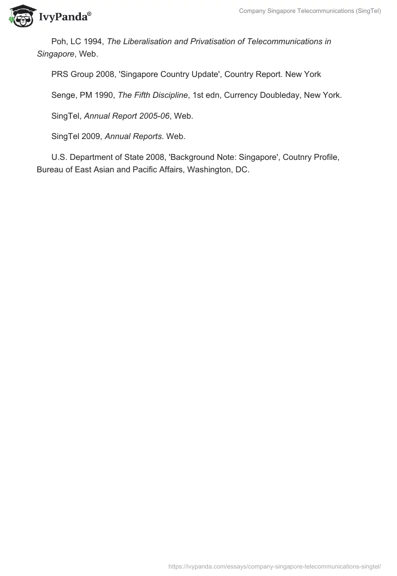 Company Singapore Telecommunications (SingTel). Page 5