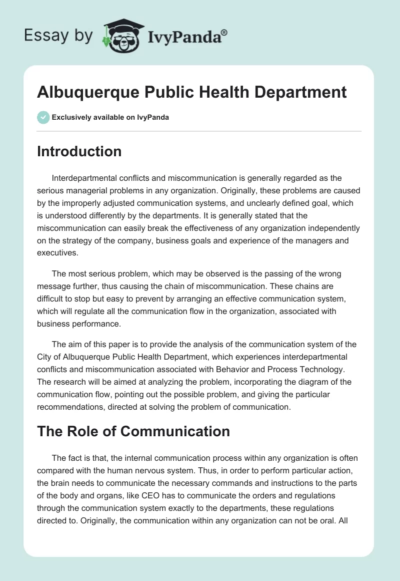 Albuquerque Public Health Department. Page 1