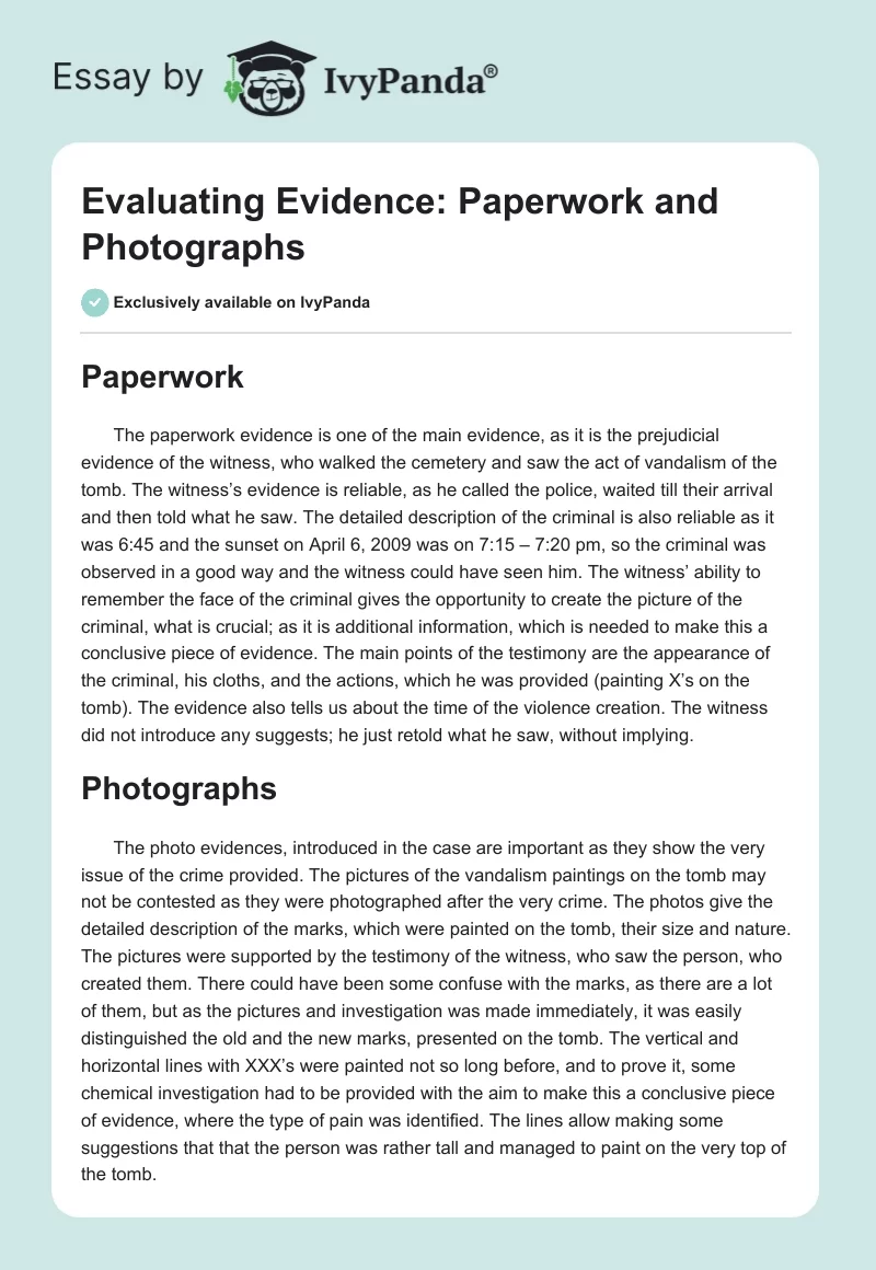 Evaluating Evidence: Paperwork and Photographs. Page 1