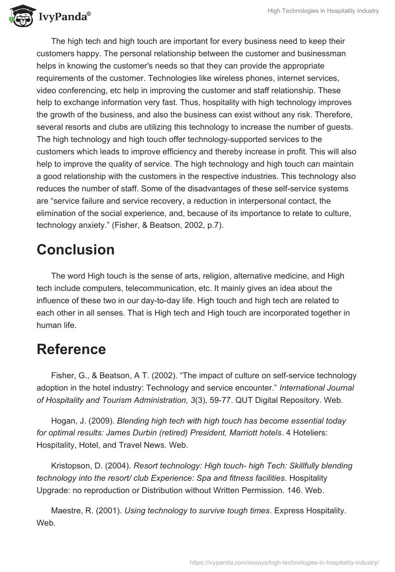 High Technologies in Hospitality Industry. Page 2