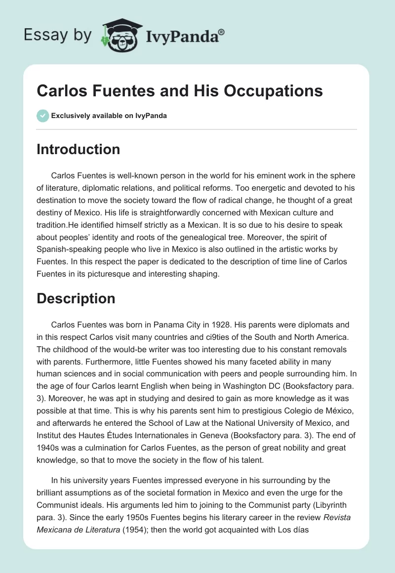 Carlos Fuentes and His Occupations. Page 1