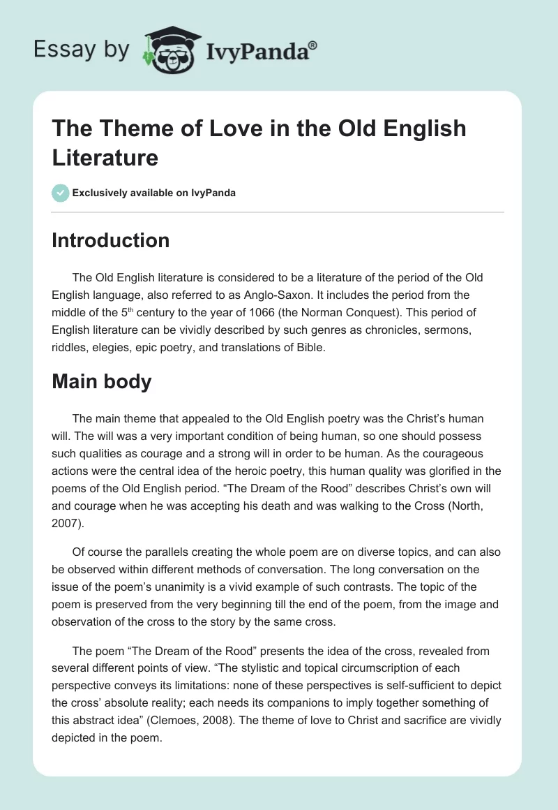 The Theme of Love in the Old English Literature. Page 1