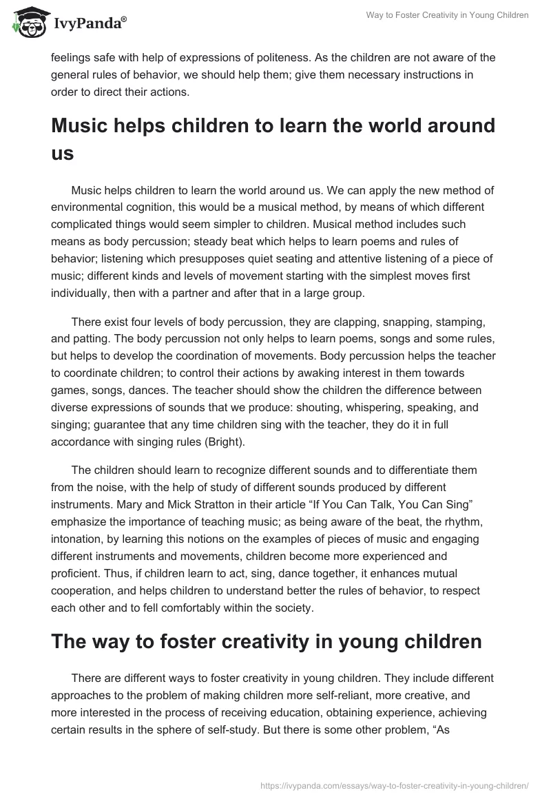 Way to Foster Creativity in Young Children - 886 Words | Essay Example