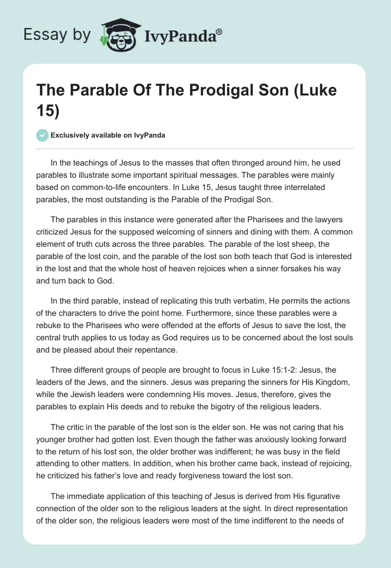 The Parable Of The Prodigal Son (Luke 15). Page 1
