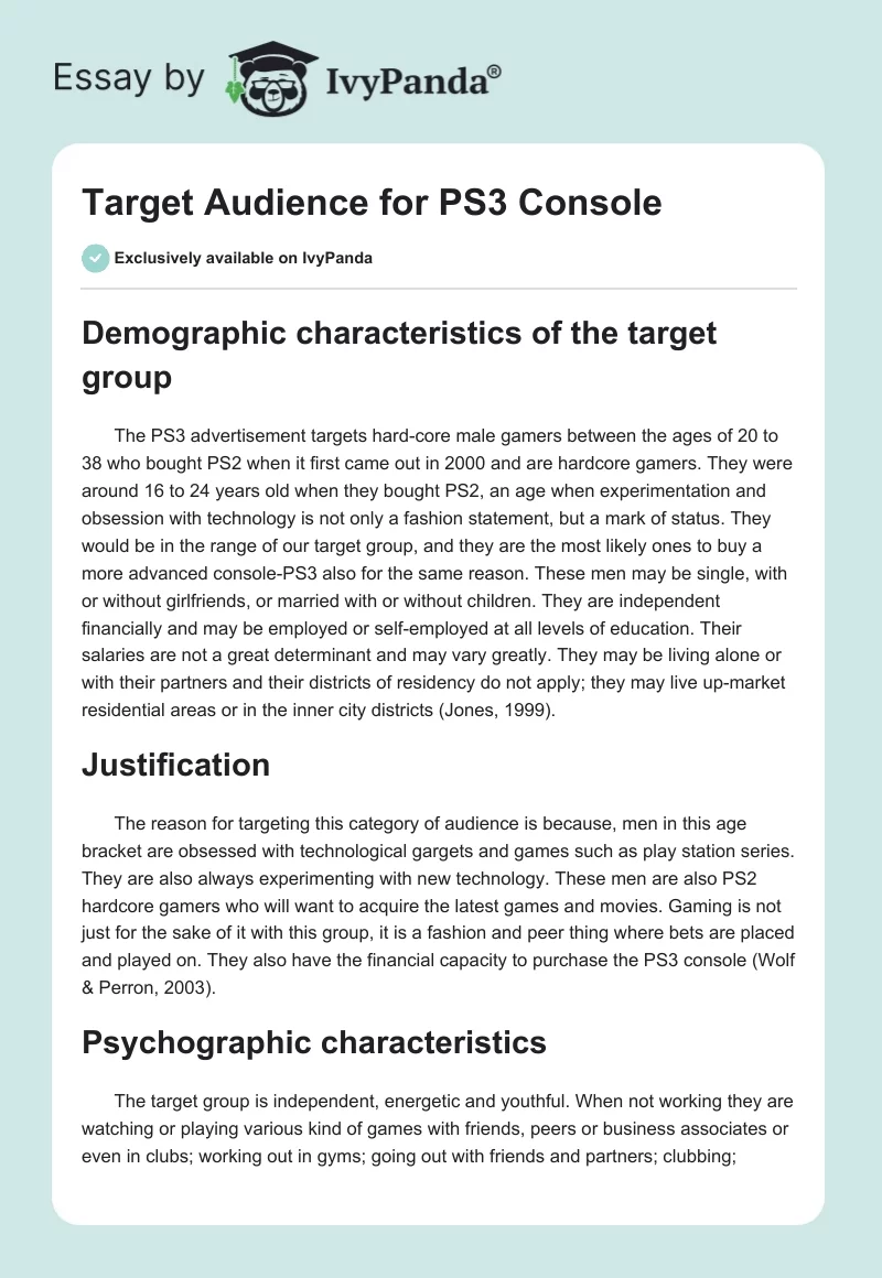 Target Audience for PS3 Console - 619 Words