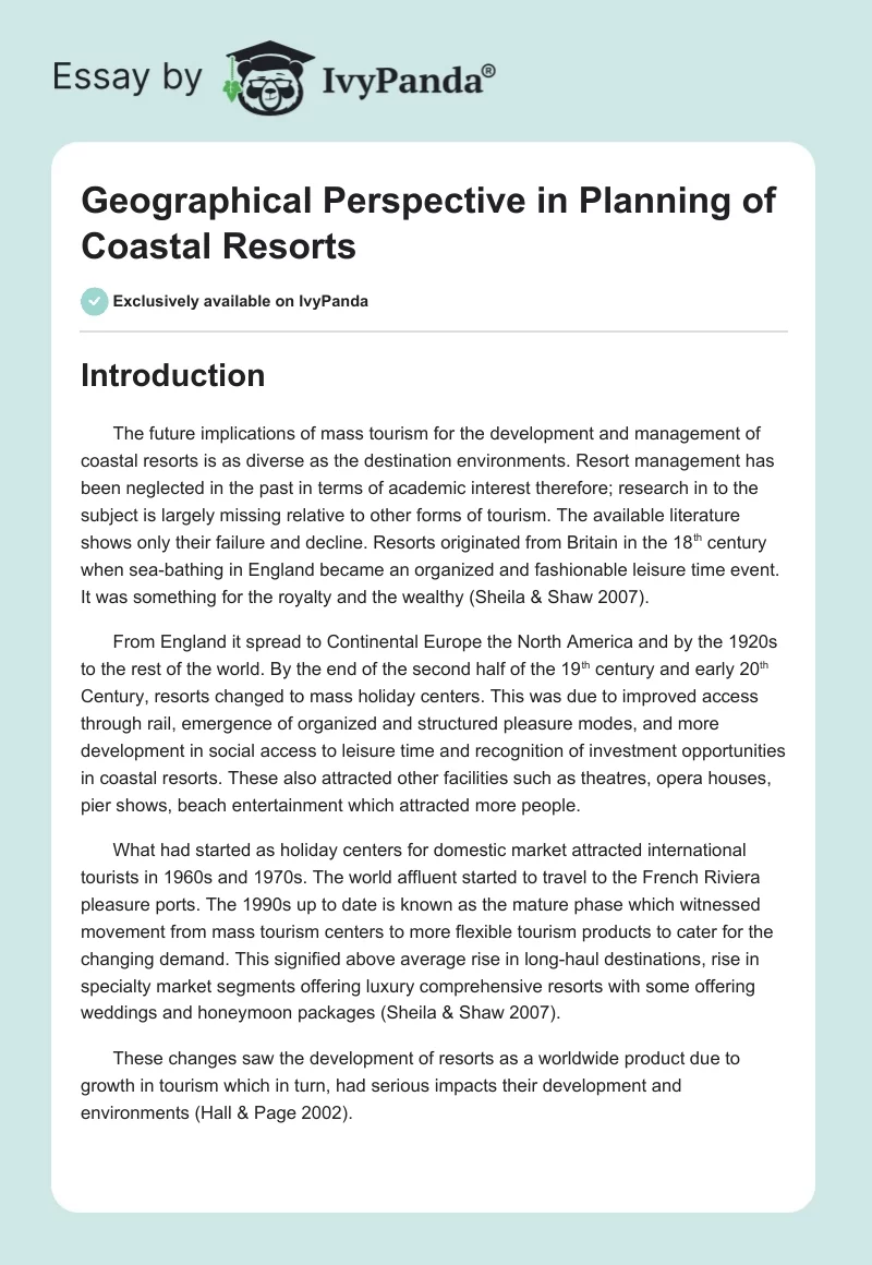 Geographical Perspective in Planning of Coastal Resorts. Page 1