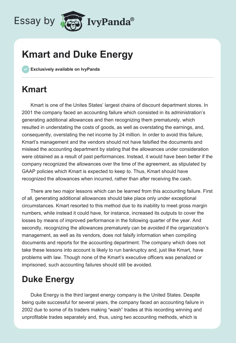 Kmart and Duke Energy. Page 1