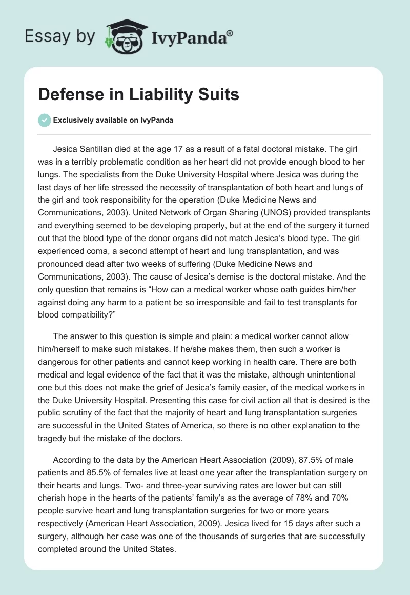Defense in Liability Suits. Page 1