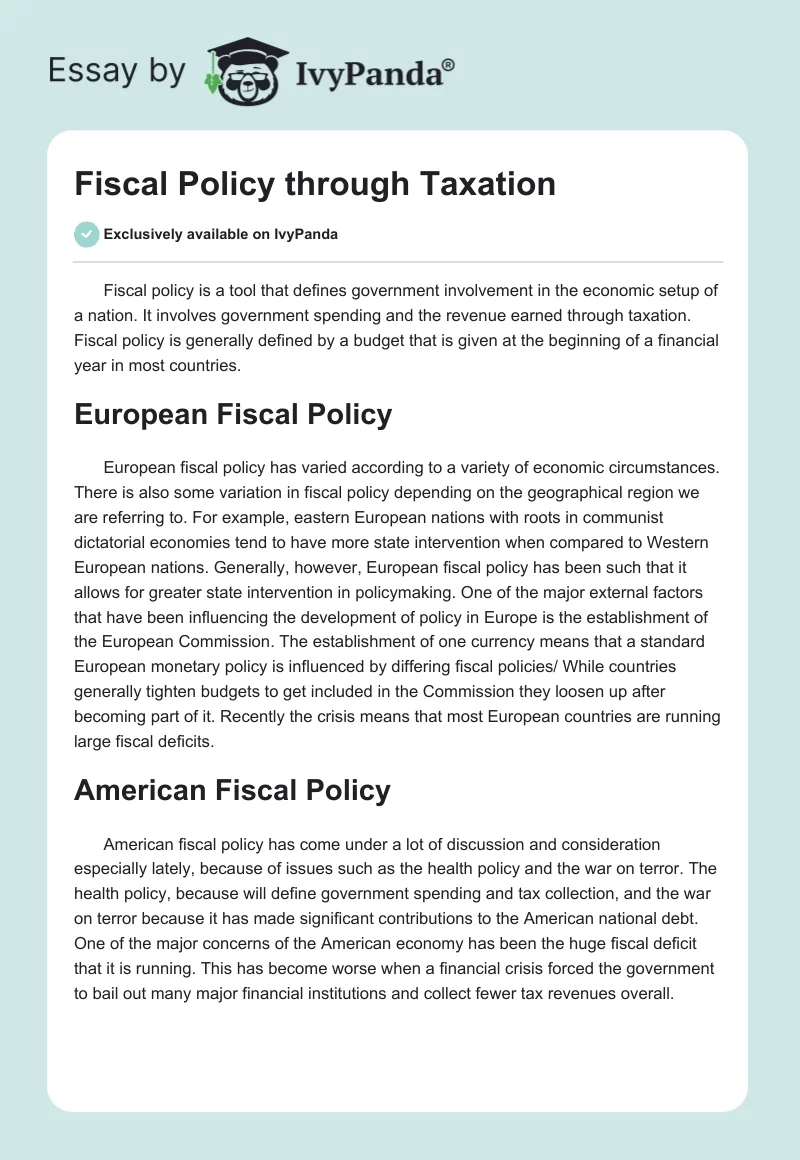 Fiscal Policy through Taxation. Page 1