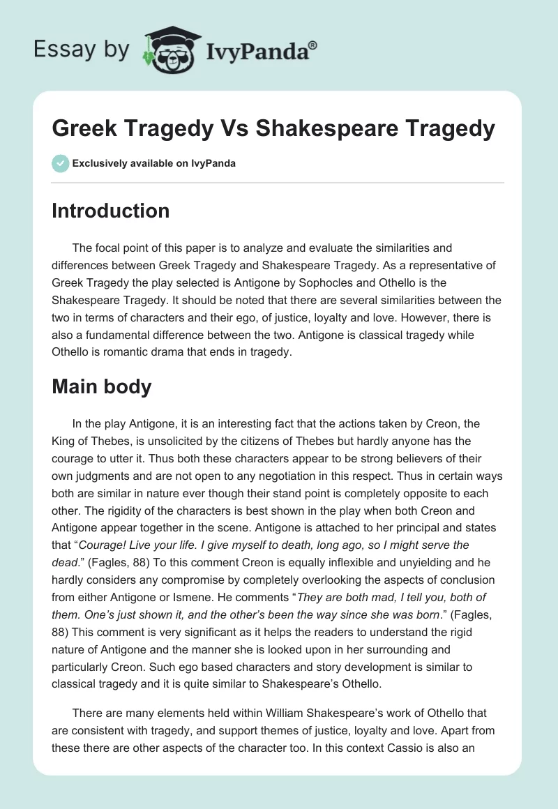 Greek Tragedy Vs Shakespeare Tragedy. Page 1