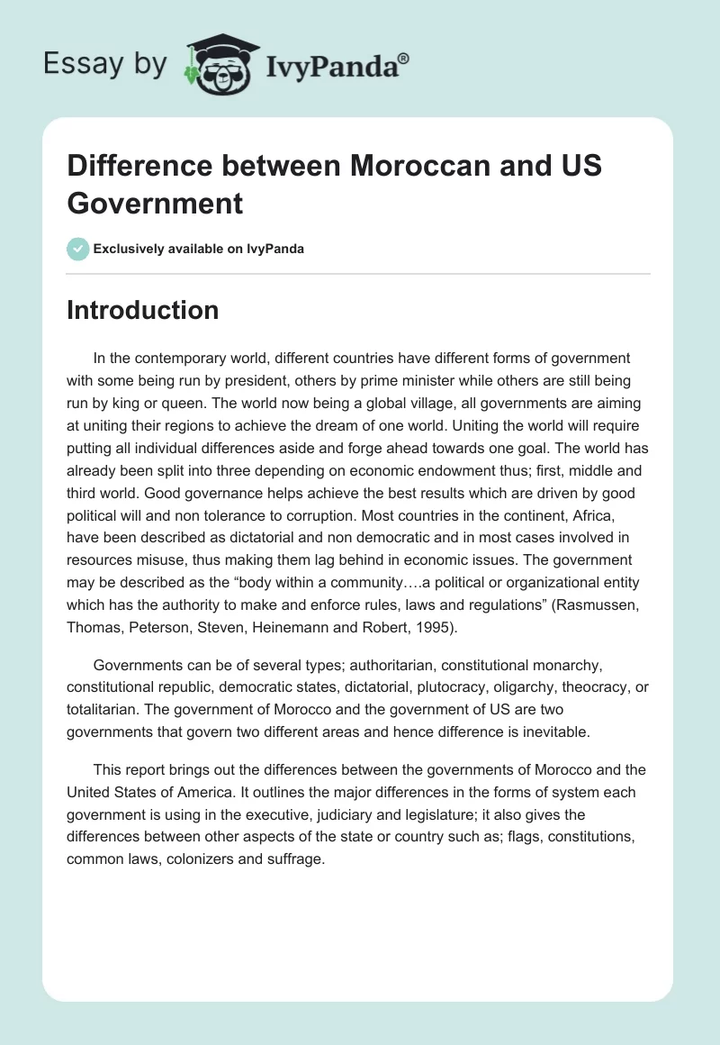 Difference between Moroccan and US Government. Page 1
