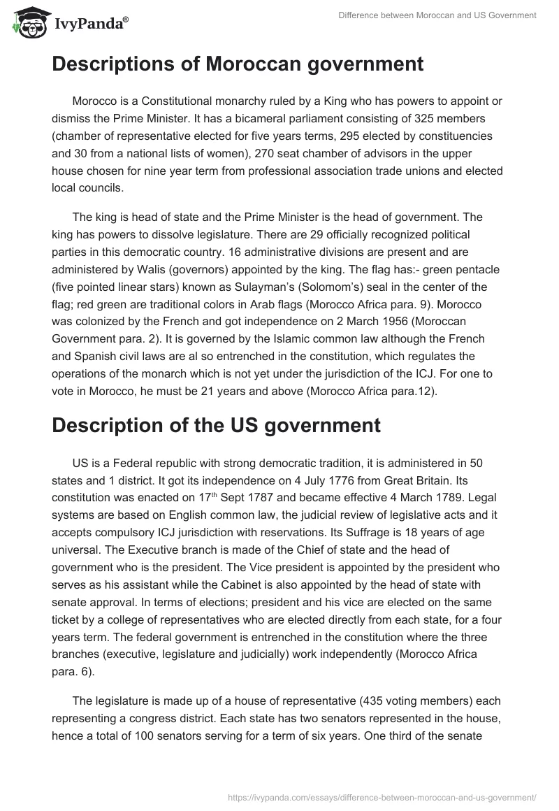 Difference between Moroccan and US Government. Page 2