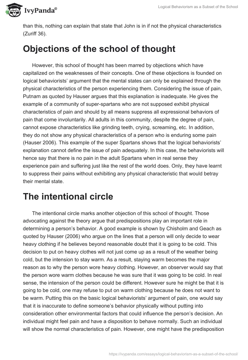 Logical Behaviorism as a Subset of the School. Page 2