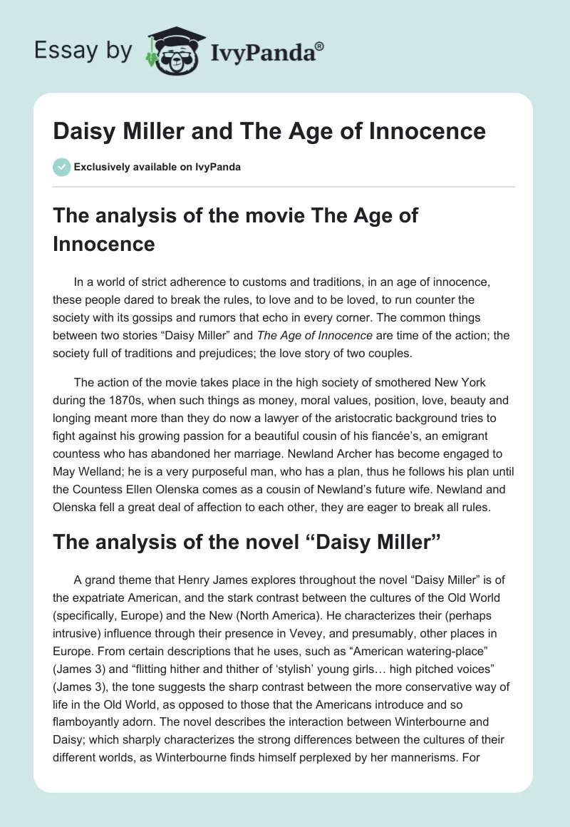 "Daisy Miller" and The Age of Innocence. Page 1