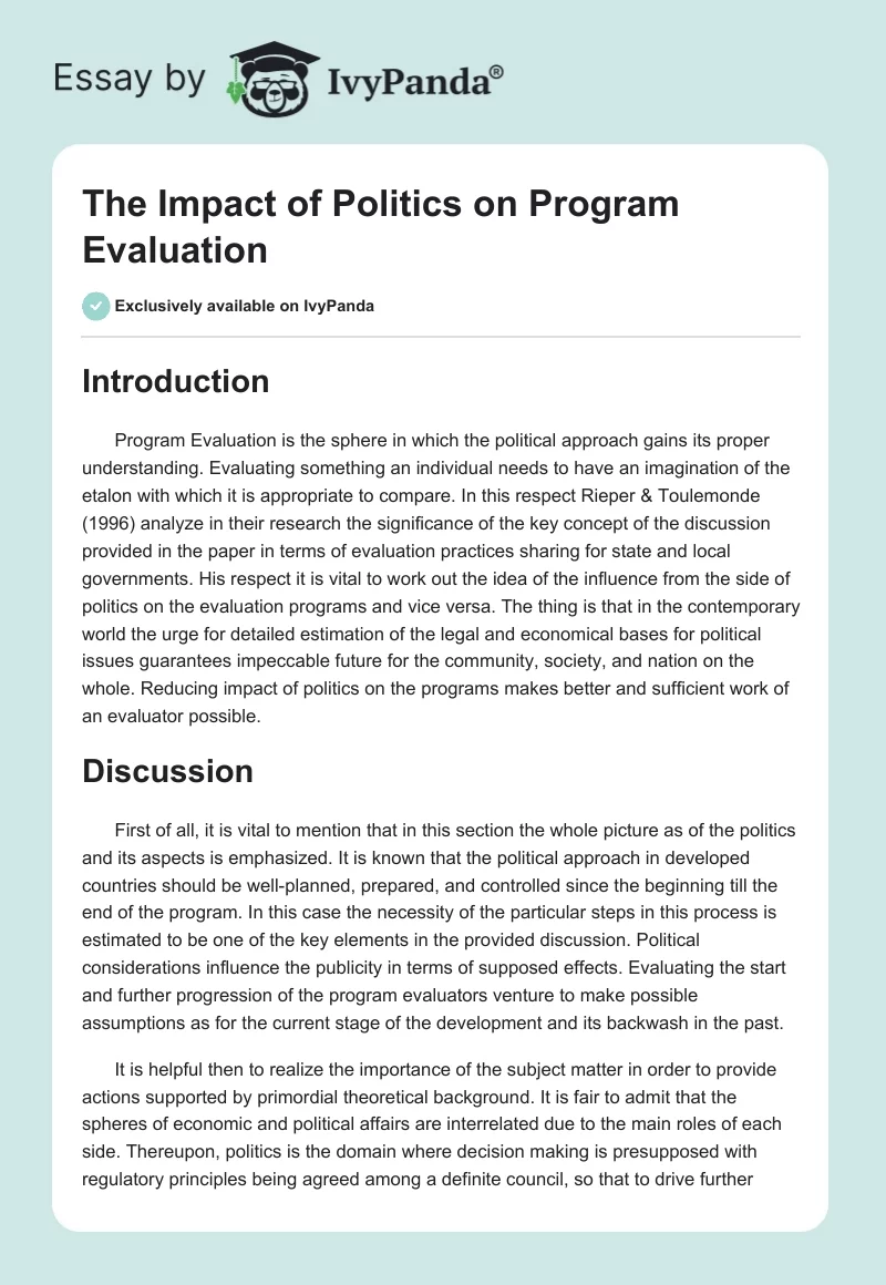 The Impact of Politics on Program Evaluation. Page 1