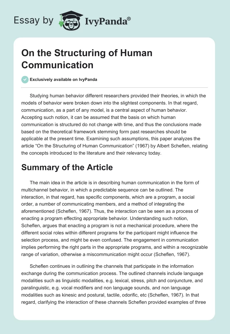 On the Structuring of Human Communication. Page 1