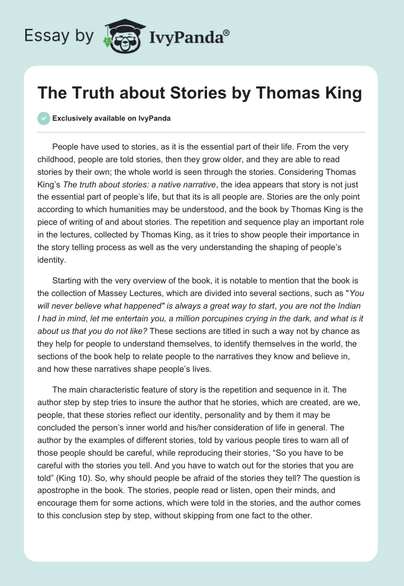 The Truth about Stories by Thomas King. Page 1