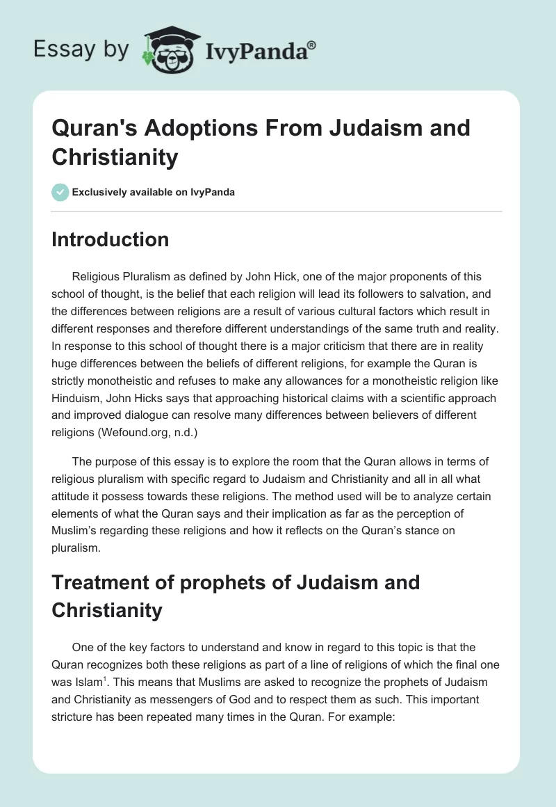 Quran's Adoptions From Judaism and Christianity. Page 1
